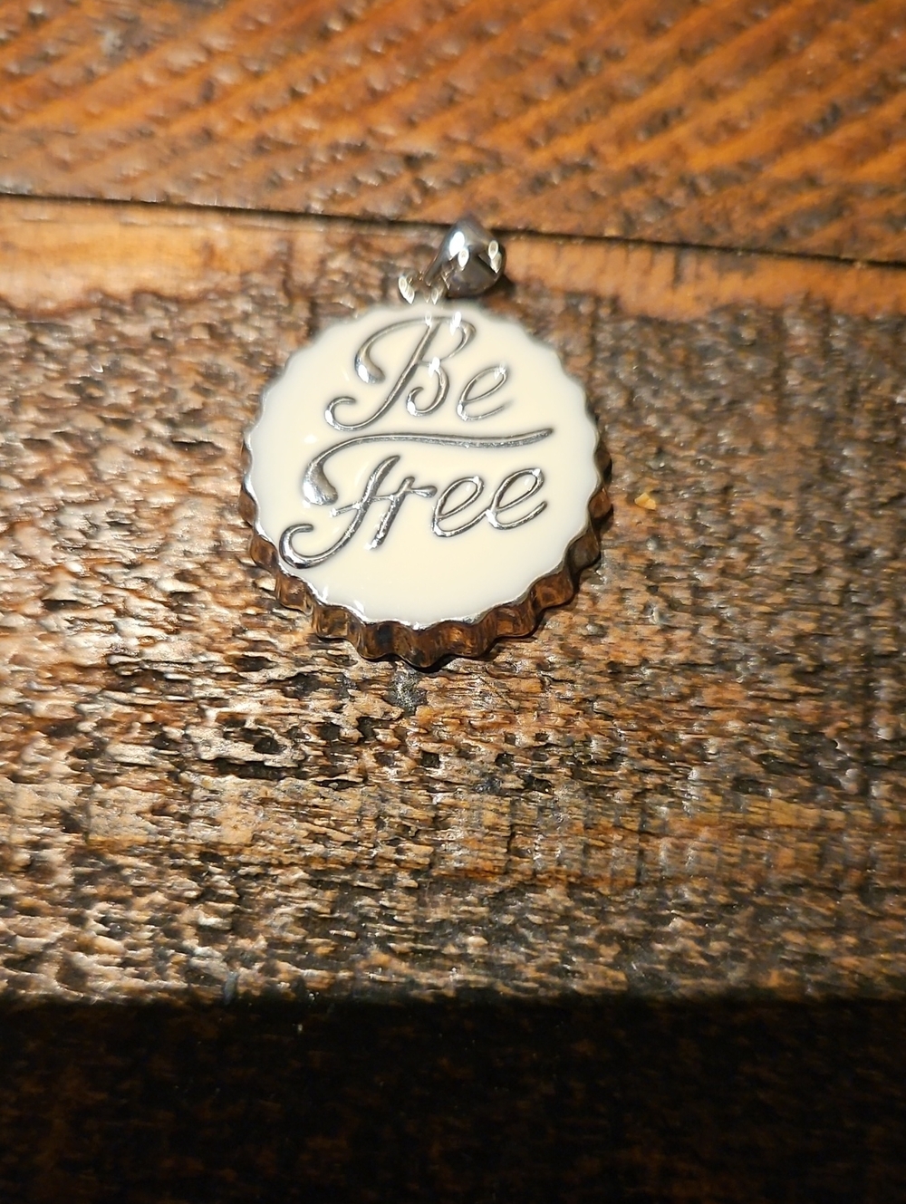 Be Free White with Silver tone Bottle Cap Charm